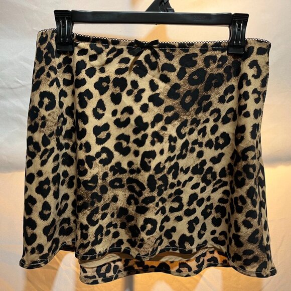 Windsor Leopard Print Satin Slip Mini Skirt Brown Tan Animal Print NWT L - Picture 3 of 10